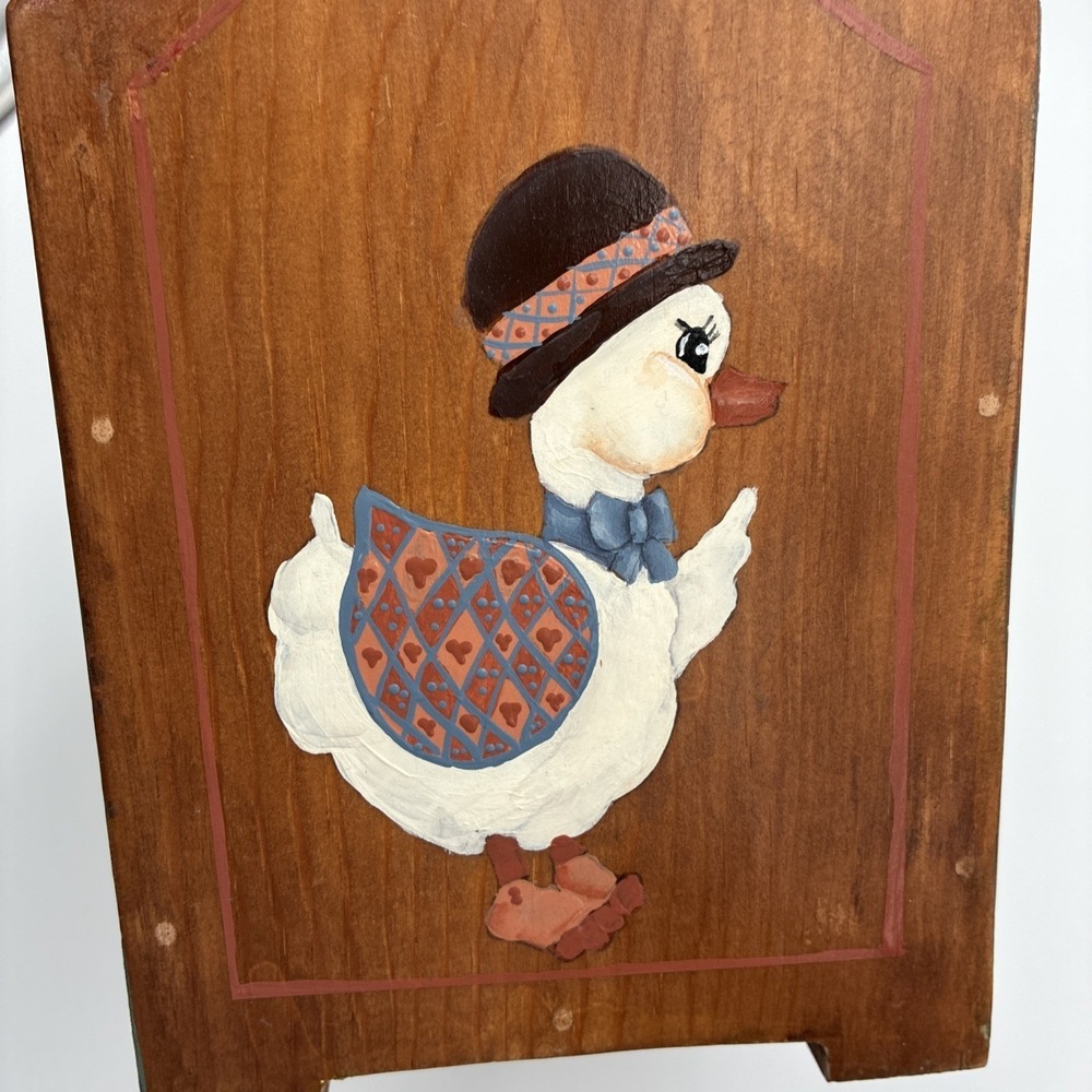 Vtg Hand Painted Wooden Caddy Folk Art Heart Duck Country craft Organizer Blue - Picture 14 of 15
